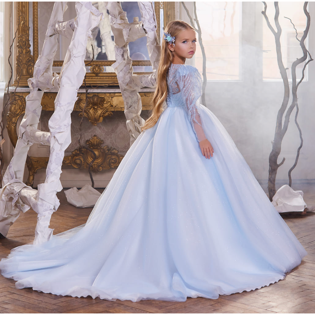 Camilla' Floor Length Dress with Train Baby Blue or Peach
