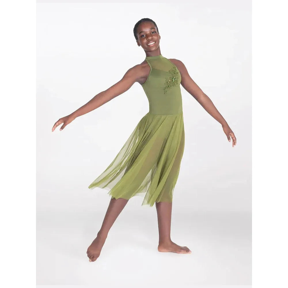 Halterneck Khaki Green Appliqued Lyrical Dance Dress – Blackfeather  Dancewear