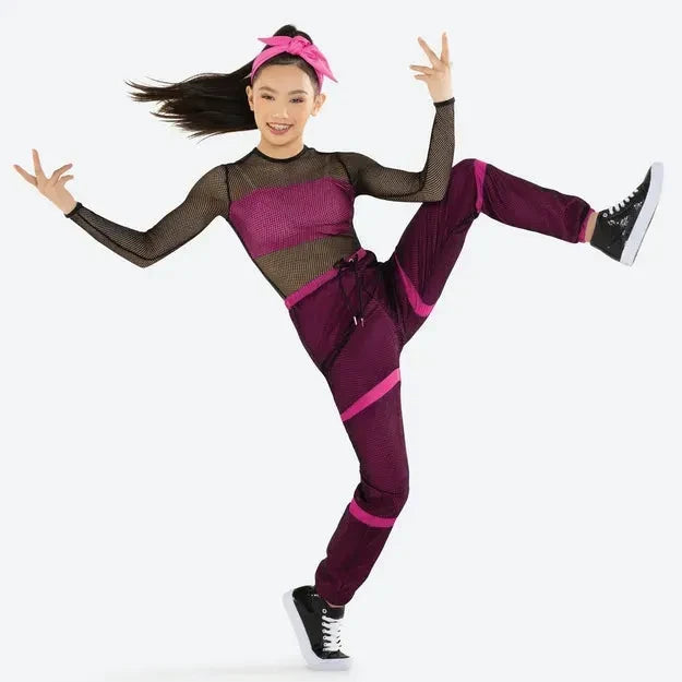 Jump Around' Pink and Black Mesh Jumpsuit – Blackfeather Dancewear