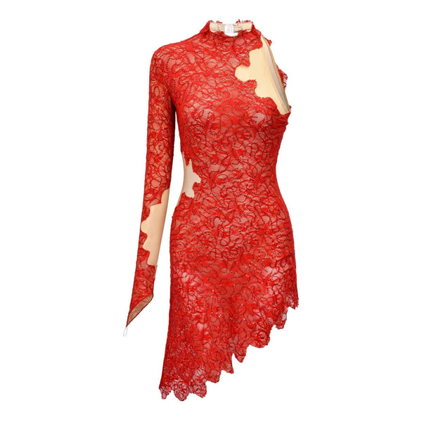 ‘Ruby Devotion’ Red Lace Halter Dance Dress