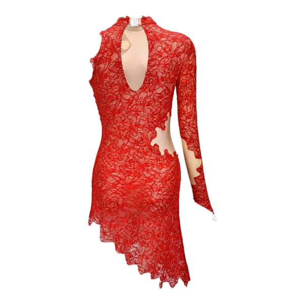 ‘Ruby Devotion’ Red Lace Halter Dance Dress