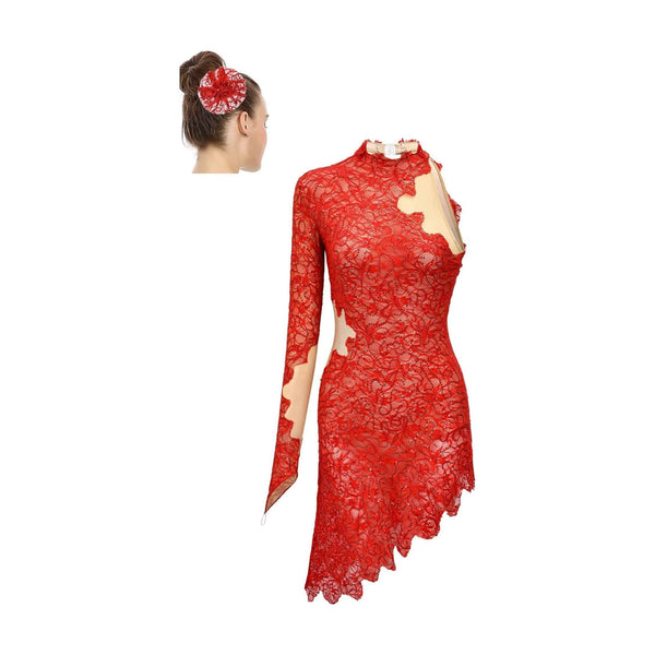 ‘Ruby Devotion’ Red Lace Halter Dance Dress