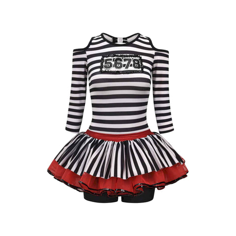 De La Diva ‘You Got Me’ Black and White Striped Jailbird 2-in-1 Jazz & Tap Dance Costume