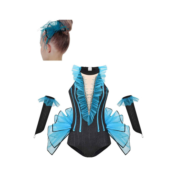 De La Diva 'Hustle and Bustle' Pinstripe Halter 2-in-1 Dance Costume