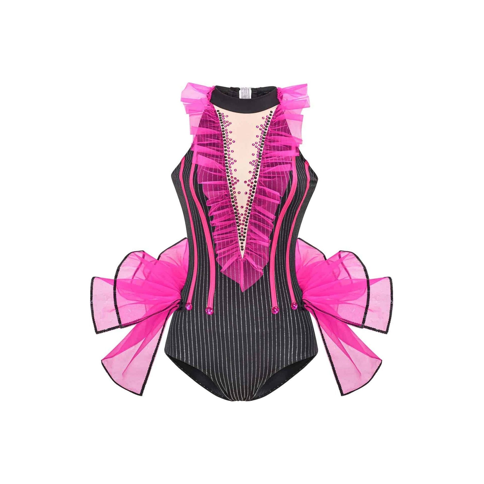 De La Diva 'Hustle and Bustle' Pinstripe Halter 2-in-1 Dance Costume