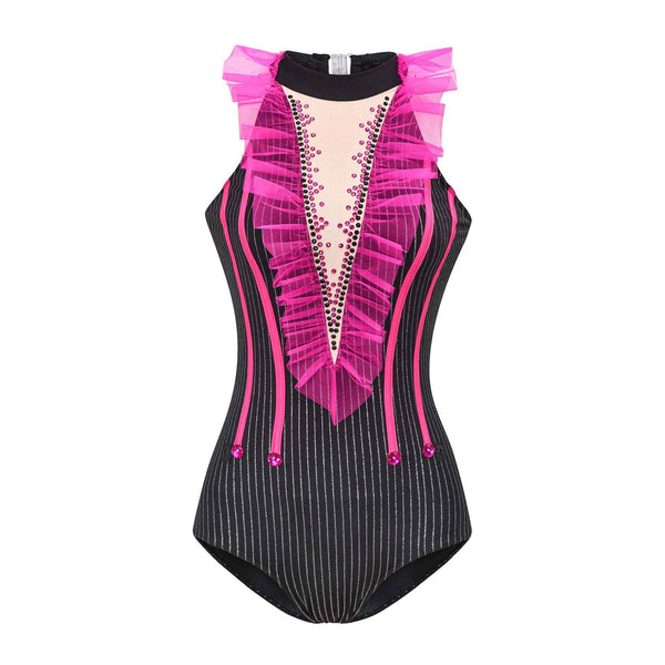 De La Diva 'Hustle and Bustle' Pinstripe Halter 2-in-1 Dance Costume