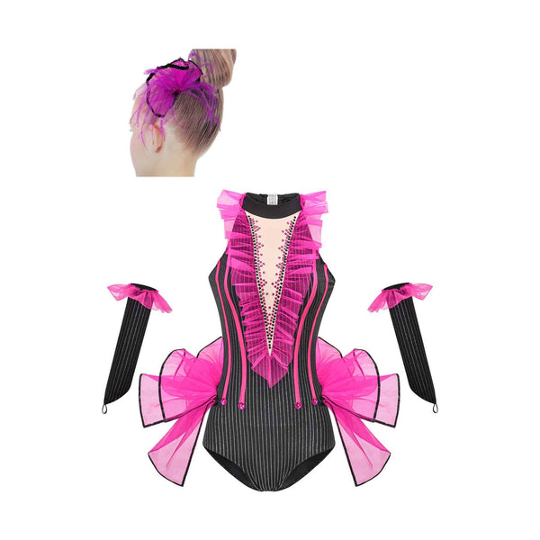 De La Diva 'Hustle and Bustle' Pinstripe Halter 2-in-1 Dance Costume