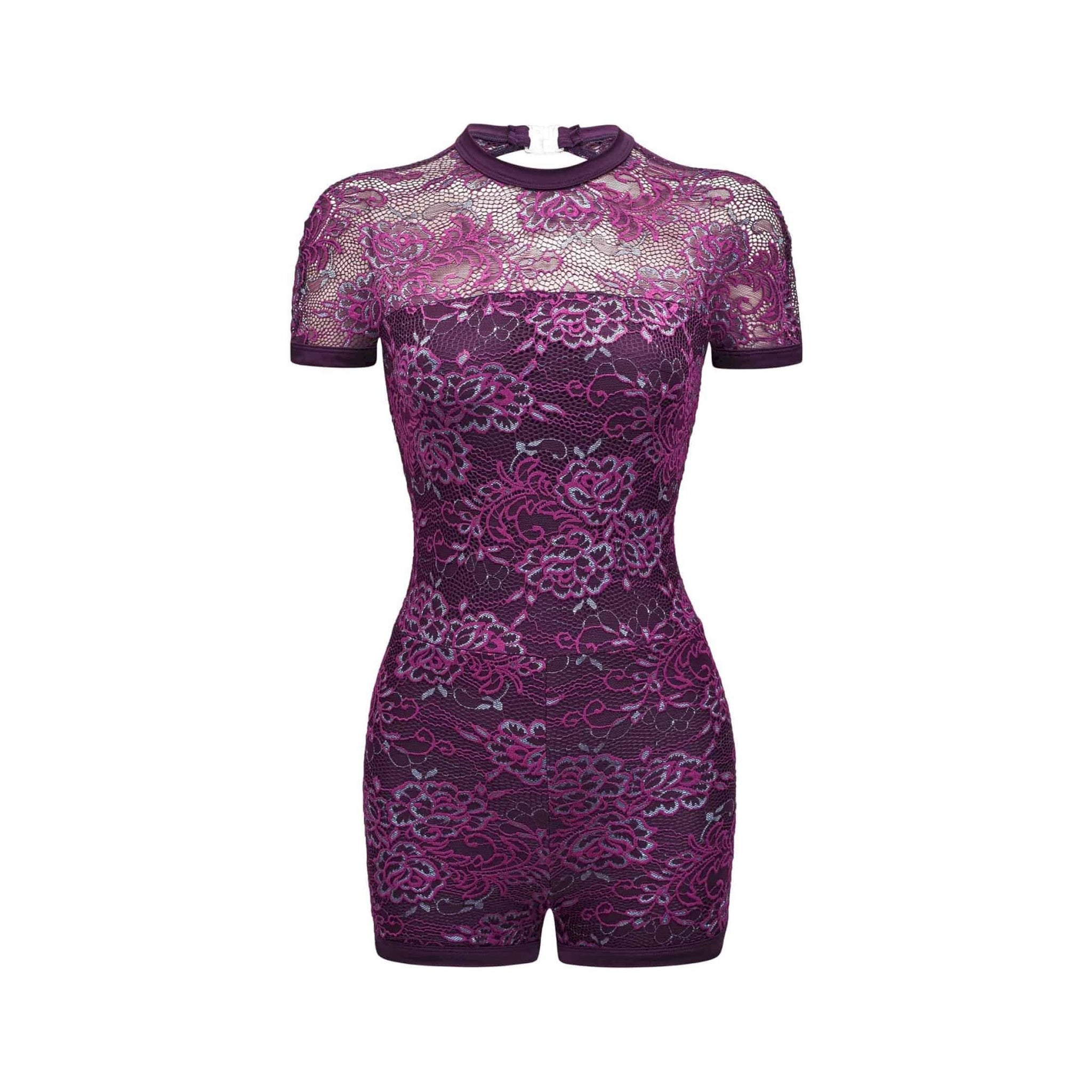 ‘Magenta Mystery’ Purple Lace Overlay Dance Unitard