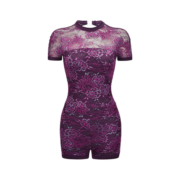 ‘Magenta Mystery’ Purple Lace Overlay Dance Unitard