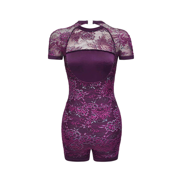 ‘Magenta Mystery’ Purple Lace Overlay Dance Unitard