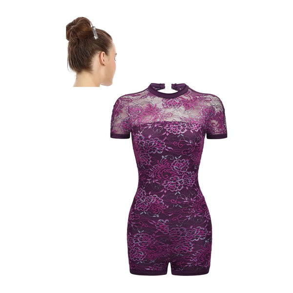 ‘Magenta Mystery’ Purple Lace Overlay Dance Unitard