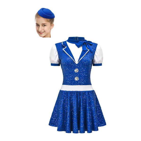 De La Diva 'Escape to the Sky' Blue Sequin Air Hostess Dance Costume