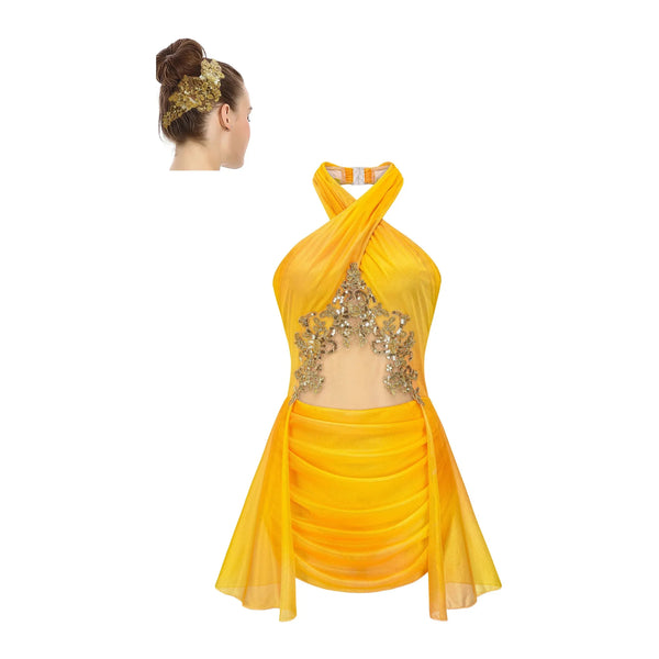 De La Diva 'Burning Brightly' Yellow Halterneck Lyrical Dance Costume - SA