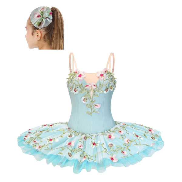 Ballet dress with floral design on a white background