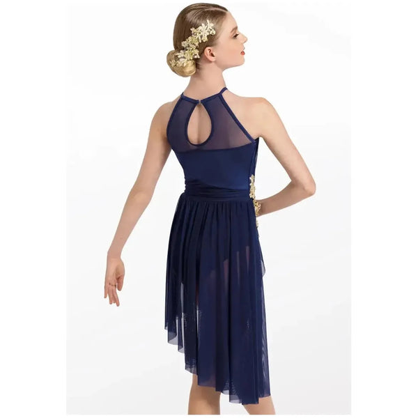 Weissman '10,000 Miles' Cascade Shirred Mesh Dance Dress