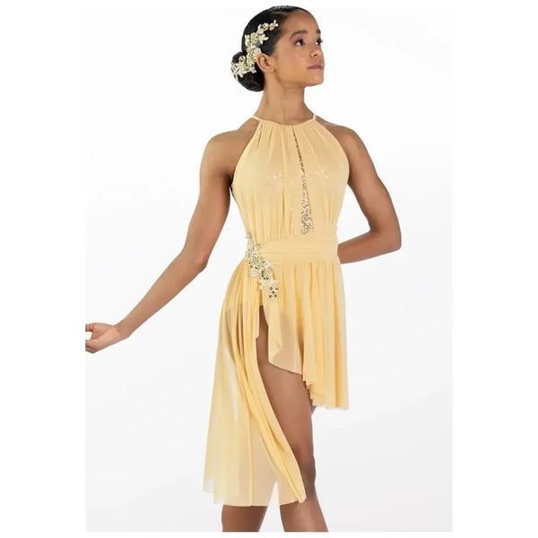 Weissman '10,000 Miles' Cascade Shirred Mesh Dance Dress