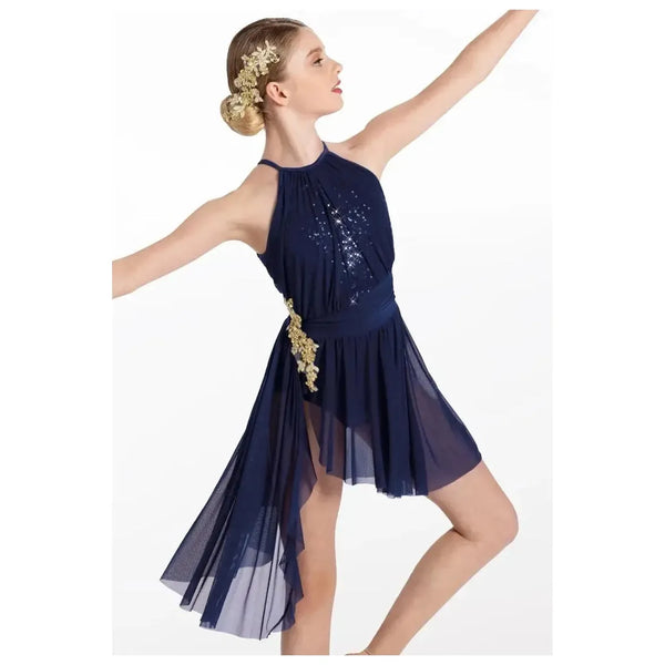 Weissman '10,000 Miles' Cascade Shirred Mesh Dance Dress