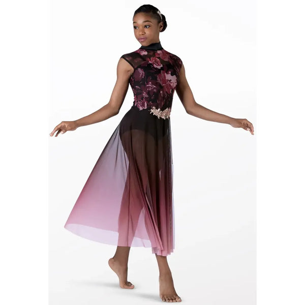 Weissman 'Autumn Leaves' Printed Floral Mesh Lyrical Dress