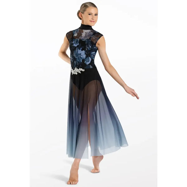 Weissman 'Autumn Leaves' Printed Floral Mesh Lyrical Dress