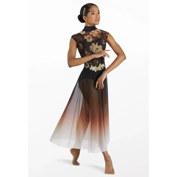 Weissman 'Autumn Leaves' Printed Floral Mesh Lyrical Dress