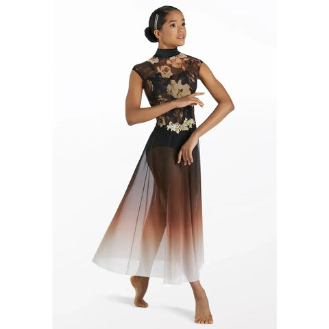 Weissman 'Autumn Leaves' Printed Floral Mesh Lyrical Dress