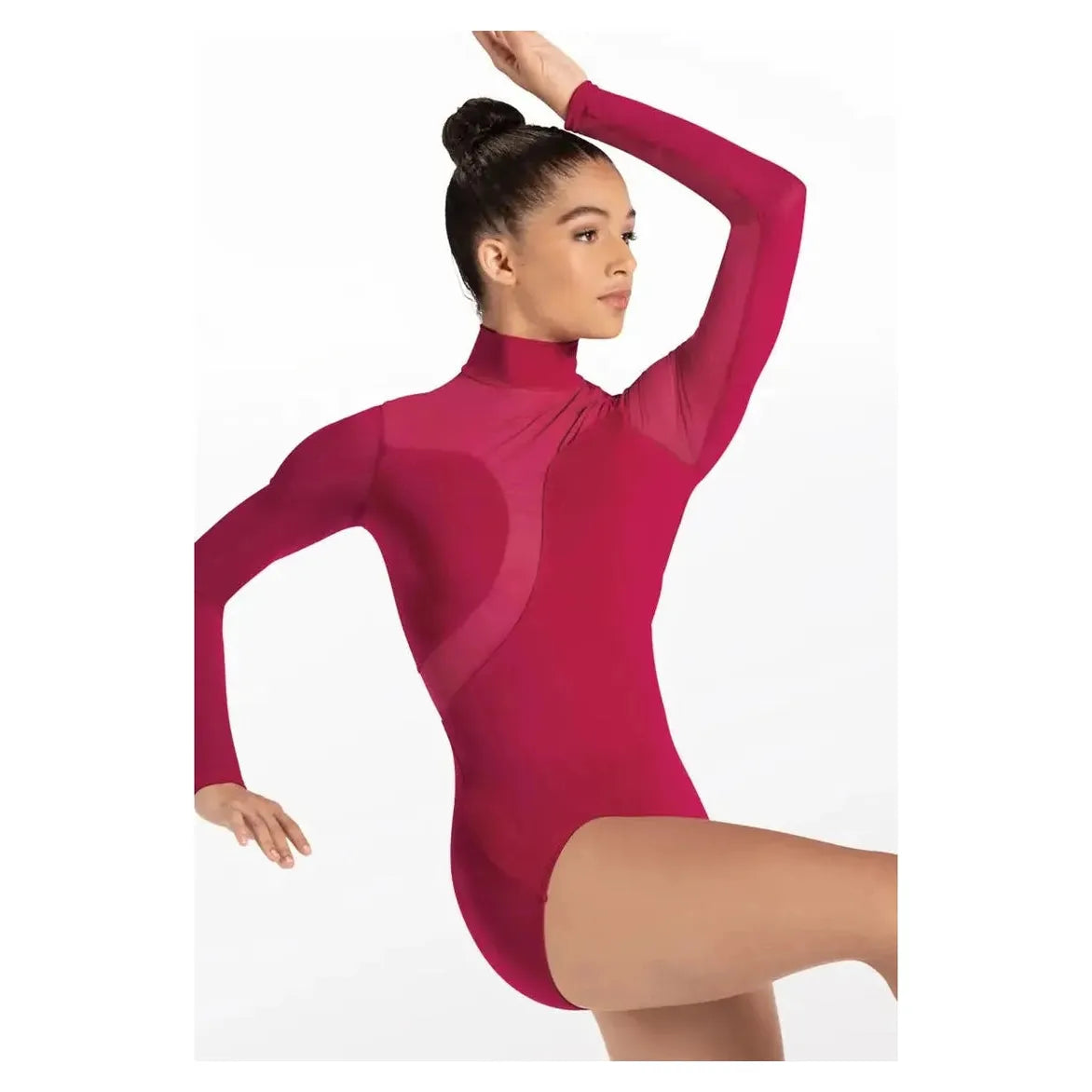 Balera Red Asymmetric Mesh Plunge Leotard - LC (approx age 12-14)