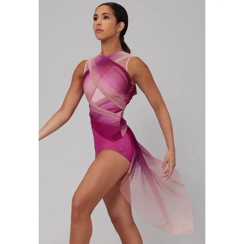 'Night Changes' Ombre Draped Back Panel Dance Leotard - Mulberry, MA