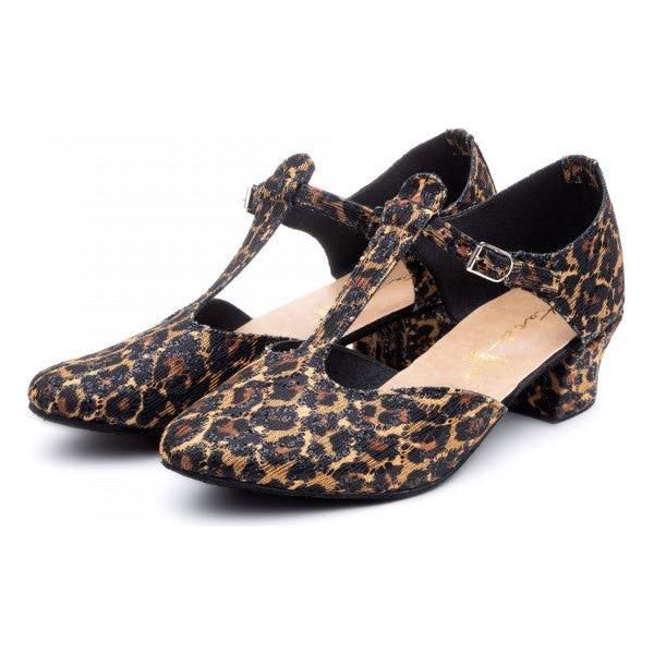 Black Glitter Leopard Print Cuban Heel Greek Dance Sandal Ballroom