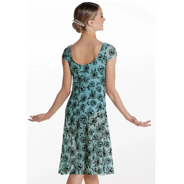 Weissman 'Remedy' Floral Flock Midi Dress Dance Costume