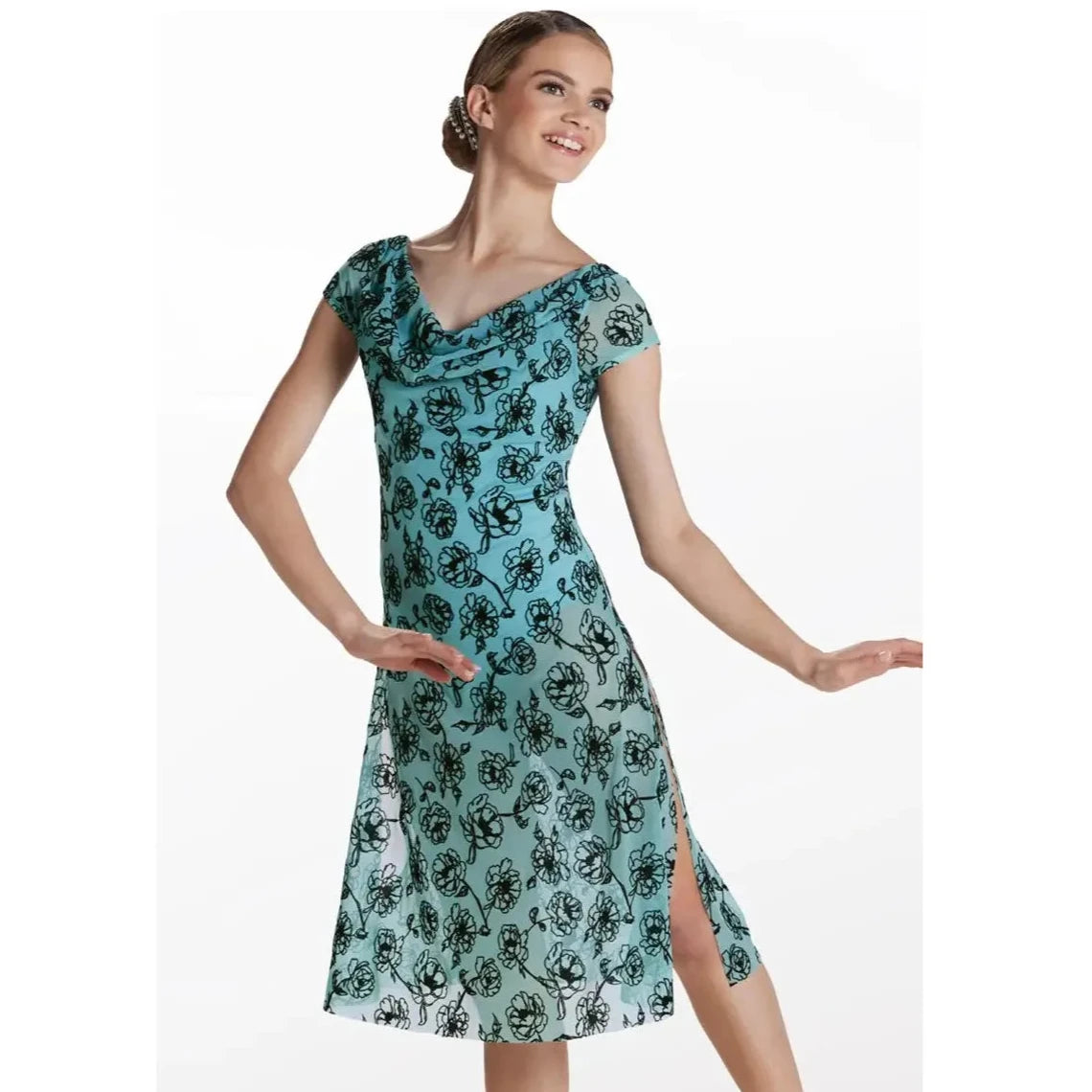 Weissman 'Remedy' Floral Flock Midi Dress Dance Costume