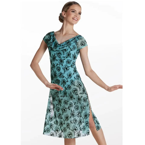 Weissman 'Remedy' Floral Flock Midi Dress Dance Costume