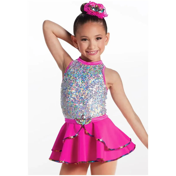 Weissman 'Hit The Lights' Rainbow Sequin Tiered Jazz Dance Dress