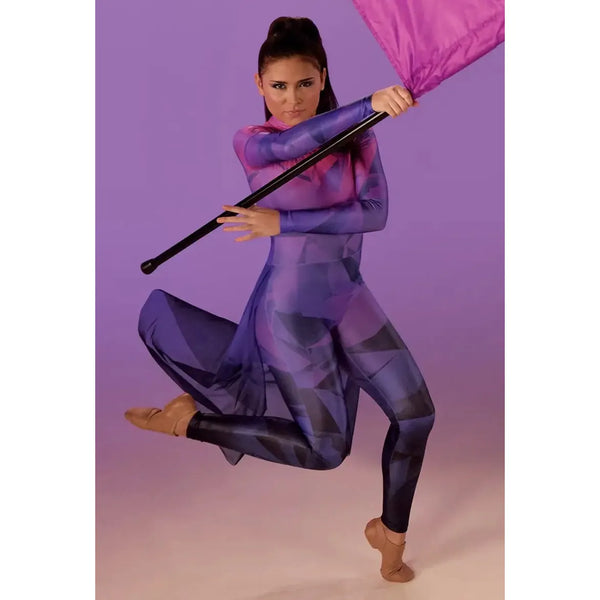 Balera Printed Back Panel Skirted Catsuit Dance Costume