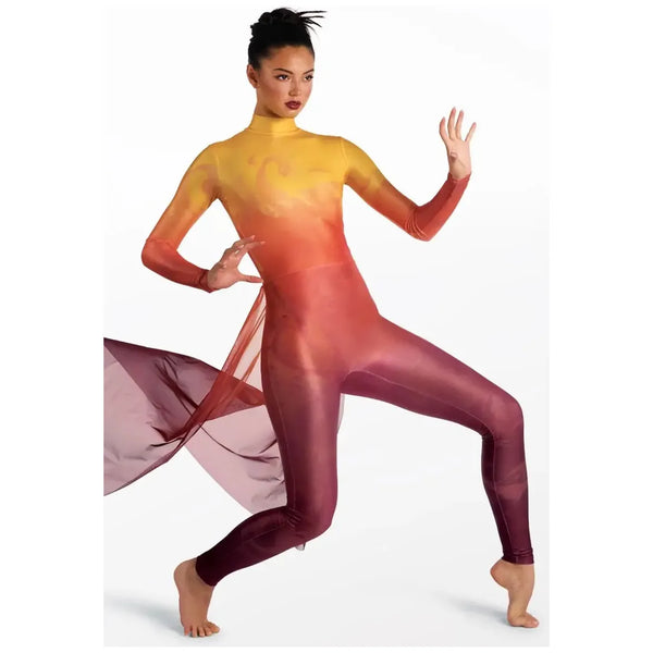 Balera Printed Back Panel Skirted Catsuit Dance Costume