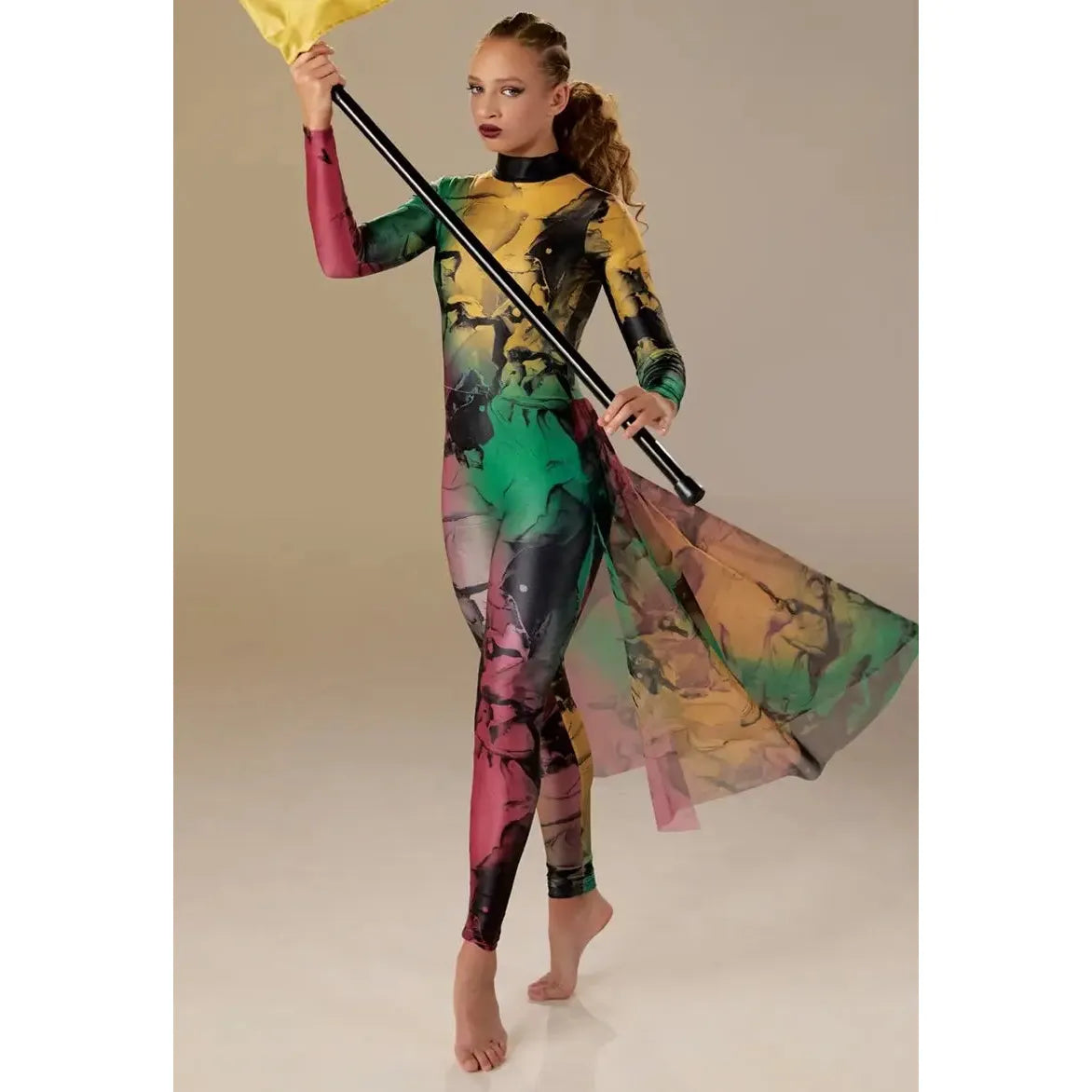 Balera Printed Back Panel Skirted Catsuit Dance Costume