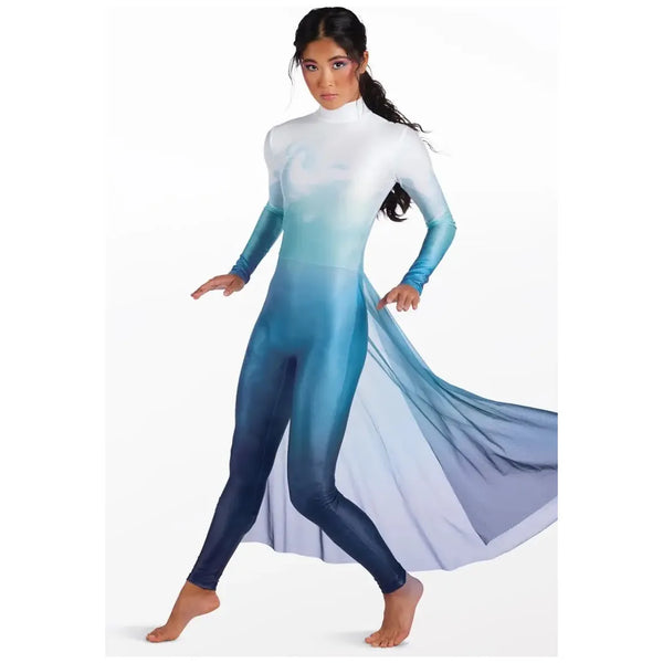 Balera Printed Back Panel Skirted Catsuit Dance Costume