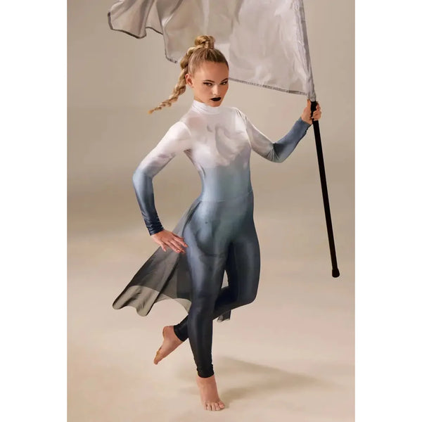 Balera Printed Back Panel Skirted Catsuit Dance Costume