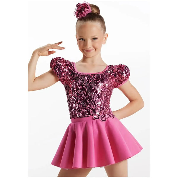 Weissman 'How Will I Know' Showtime Puff Sleeve Sequin Skirted Dance Dress