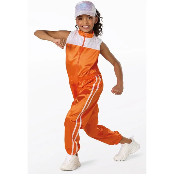 Weissman „Beauty And A Beat“ ärmelloser Satin-Tanzoverall