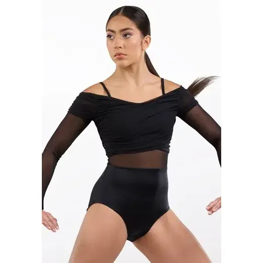 Weissman '18th Floor Balcony' Off-Shoulder Mesh Dance Leotard