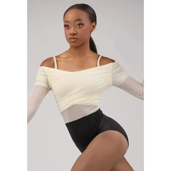 Weissman '18th Floor Balcony' Off-Shoulder Mesh Dance Leotard