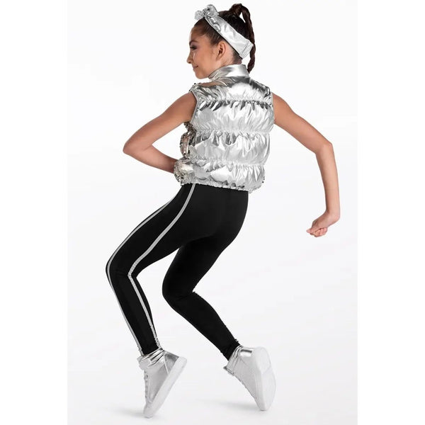 Weissman 'Pump Up The Jam' Ultra Sparkle Puffer Vest & Shiny Unitard Dance Costume