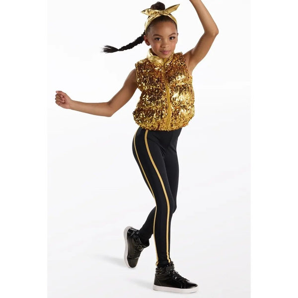 Weissman 'Pump Up The Jam' Ultra Sparkle Puffer Vest & Shiny Unitard Dance Costume