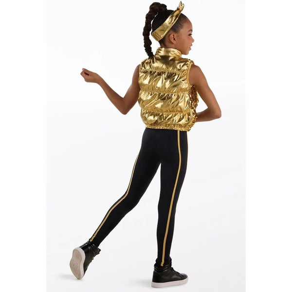 Weissman 'Pump Up The Jam' Ultra Sparkle Puffer Vest & Shiny Unitard Dance Costume