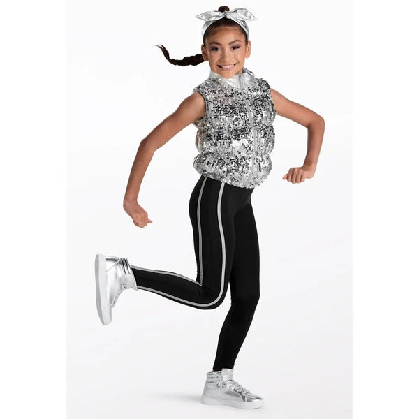 Weissman 'Pump Up The Jam' Ultra Sparkle Puffer Vest & Shiny Unitard Dance Costume
