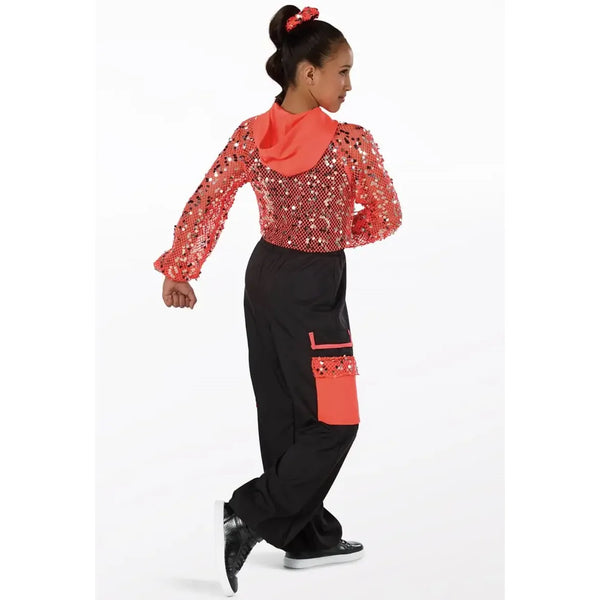 Weissman Pailletten-Fischgrät-Kapuzenpullover & glänzender Jumpsuit Street Dance Kostüm