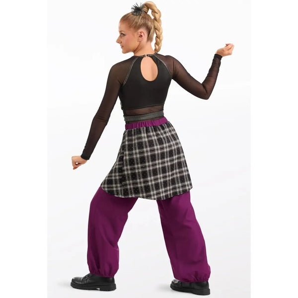 Weissman 'Kill This Love' Tartan Flannel Wrap Dance Pants & Mesh Leotard
