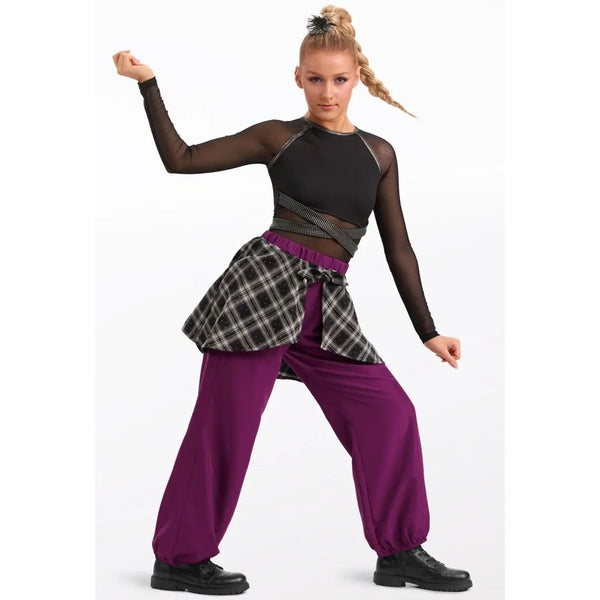 Weissman 'Kill This Love' Tartan Flannel Wrap Dance Pants & Mesh Leotard