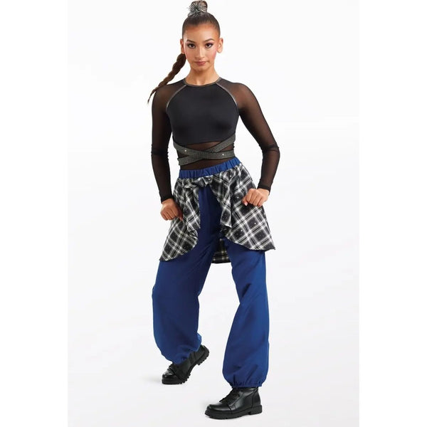 Weissman 'Kill This Love' Tartan Flannel Wrap Dance Pants & Mesh Leotard