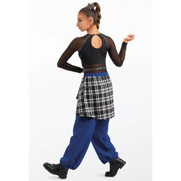 Weissman 'Kill This Love' Tartan Flannel Wrap Dance Pants & Mesh Leotard